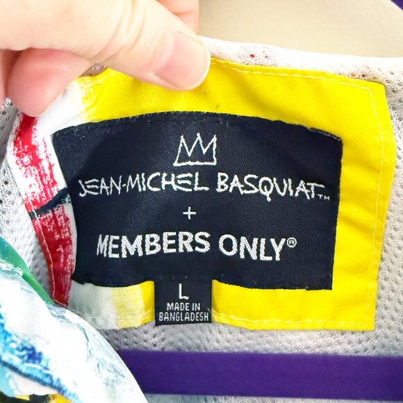 Members Only x Basquiat Multicolor Graphic Hooded Windbreaker Men's Size Large - Picture 3 of 6